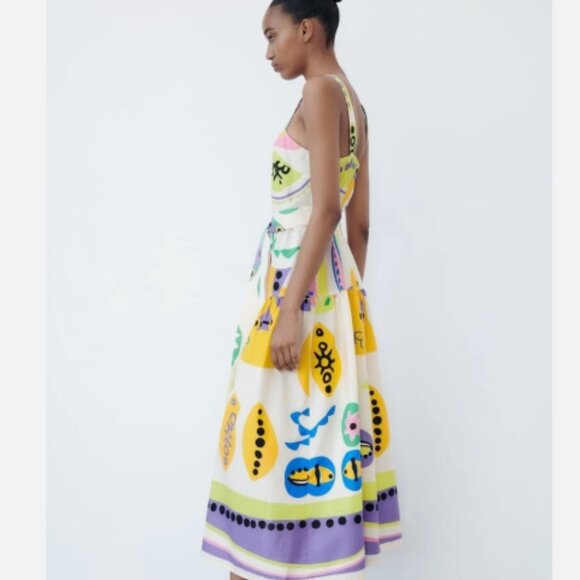 ZARA ABSTRACT COLORFUL PRINTED BUTTON DOWN MIDI DRESS XS - Picture 3 of 12
